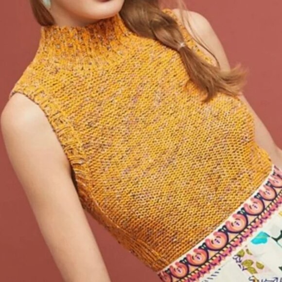 Anthropologie Orange Sunrise Sleeveless Sweater Tank Top Size S Mock Neck - Picture 1 of 9